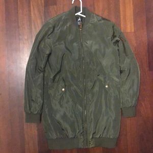 Army Green Elongated Bomber Jacket